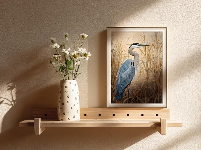 YUEYARIT Framed wall art, vintage wall decor, modern farmhouse style heron decor, canvas printed pictures, suitable for gifts, cottagecore bedroom, bathroom, living room, and office artwork.