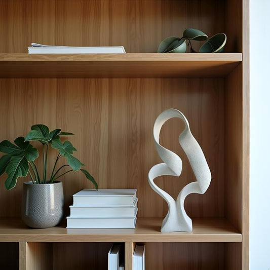 15" Modern Abstract Ribbon Decorative Sculpture, Knot Sculptures,Home Decor,Coffee Table Statues,Dining Living Room Desk Decor(Milky White)