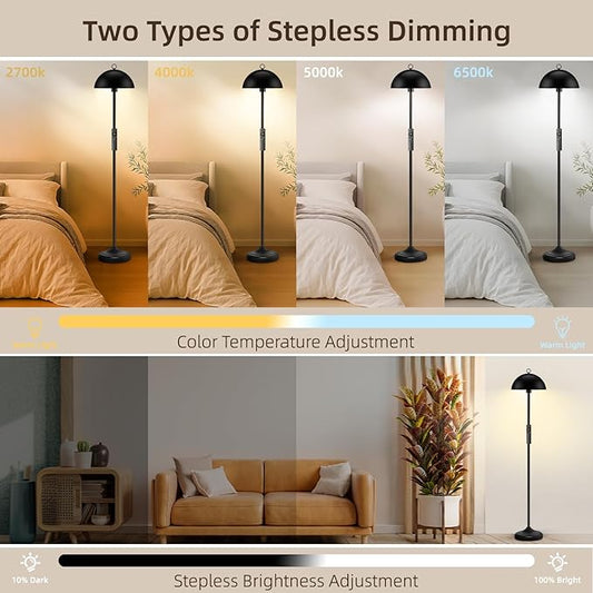 Floor Lamp, Industrial Floor Lamps for Living Room, Smart Standing Lamps with Remote Control, Stepless Dimmable Colors Temperature & Brightness, Metal Floor Lamp for Bedroom, Office, Reading