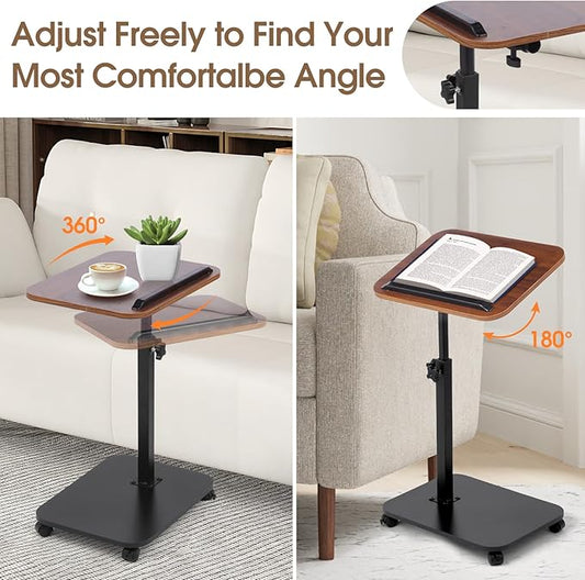 Swivel TV Tray Side Table Adjustable Height Couch Tables for Small Space Folding C Shaped End Table with 360°Rotating 180°Flip Top Sofa Laptop Pedestal Tables for Living Room Bedroom Bedside