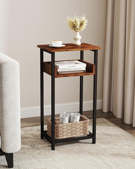 Tall Side Table Set of 2, 30 inch High End Table, Small Entryway Table, Bedside Table for Living Room, Bedroom, Office, Rustic Brown