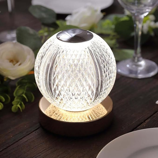 Efavormart 5" Diamond Cut Crystal Ball Dimmable LED Table Lamp with Touch Control, Cordless Rechargeable Decorative Night Light