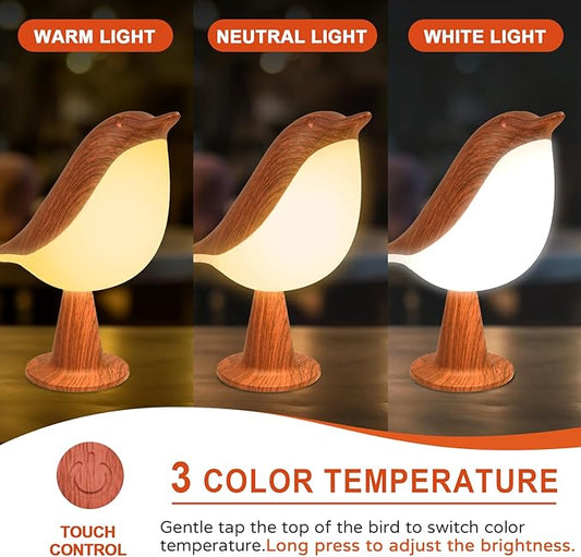 Small Desk Lamp, Bird Bedside Light with 3 Color Temperature and Touch Sensor, Cordless Kids Night Light, Rechargeable Battery for Bedroom Nightstand Table - Red