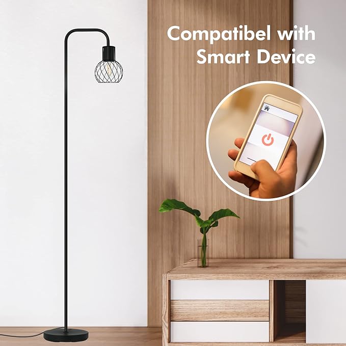 Floor Lamp, Industrial Floor Lamp for Living Room, Modern Standing Lamp with 6W LED Bulb, Foot Switch, Minimalist Pole Lamp Vintage Farmhouse Stand Up Lamps for Bedroom, Office, Book Nook,Black