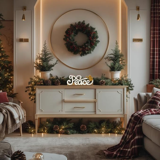 Decozen Living Room Decor: Handcrafted Peace Sign Letters Centerpiece - Bedroom, Indoor Coffee Table, House, Dining Room, Farmhouse & Kitchen Decor, Housewarming Gifts and Accessories - Solid Wood