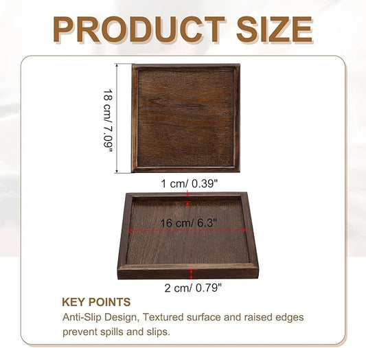 Wooden Serving Tray Square Wood Serving Tray Decorative Platter, 7.1x7.1 Inch Fit for Home Decor Kitchen Coffee Table Candle Holder, (Brown)