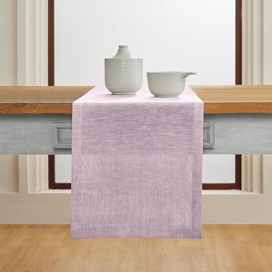 Solino Home Linen Chambray Lavender Table Runner 90 Inches Long - Athena, 100% Pure Linen Dining Table Runner 14 x 90 Inch - Thanksgiving, Holiday