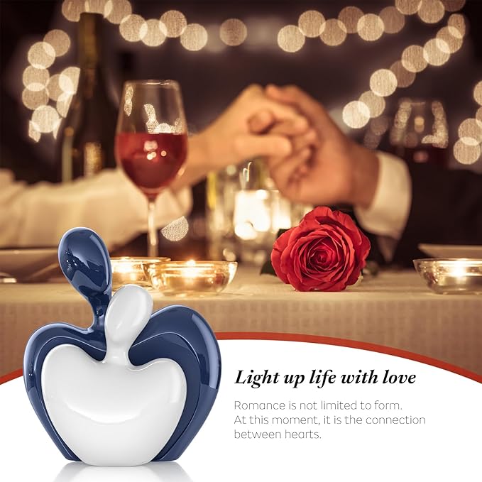 XMGZQ Blue White Mini Hugging Couple Statue Ceramic Lover Figurine Home Decor is a Romantic Gift for Her on Wedding Anniversary and Valentines, TV Stand Decoration Knick Knacks for Shelves (Blue)