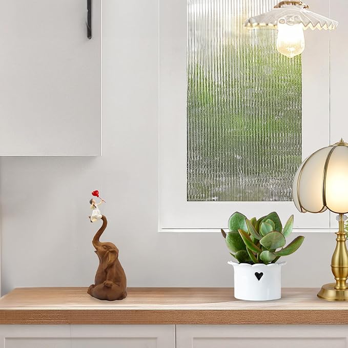 Elephant Statue Home Decor - Handmade Resin Sculpture Girl with Love Balloon Sitting on Elephant Figurines, Gifts for Women Girl Birthday (Brown)