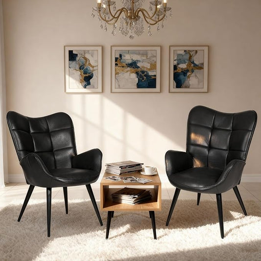 Modern Upholstered Chairs for Dining Table, Mid Century Faux Leathern Kitchen Chairs with Metal Legs, Farmhouse High Back Dinning Chair for Kitchen, Dining Room, Living Room, Restaurant, Café