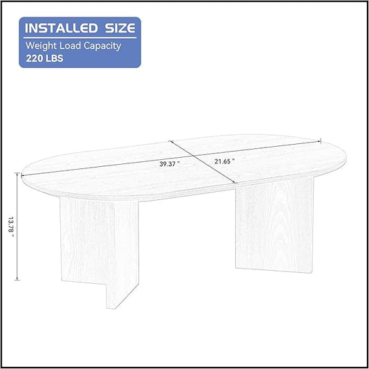 39.37'' Oval Coffee Table for Living Room, MDF Coffee Table Center Table for Bedroom, Modern Coffee Table End Table Side Table Accent Tea Table with Sturdy Pedestal for Apartment Office, Black