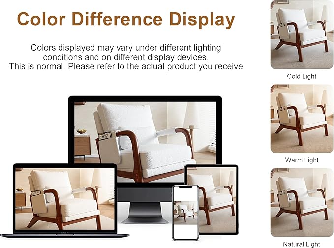 Mid Century Modern Chair Set of 2, Upholstered Lounge Arm Chair with Solid Wood Frame, Comfy Accent Chair for Living Room, Bedroom, Reading, Reception, Sherpa Fleece, White