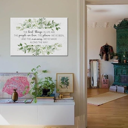 BIWSHA Inspirational The Best Things Quotes Canvas Wall Art Prints Decor for Home Bathroom Bedroom Living Room Office,Positive Themed Paintings Art Decor 16x24 Inches,Green Plants Art Gifts