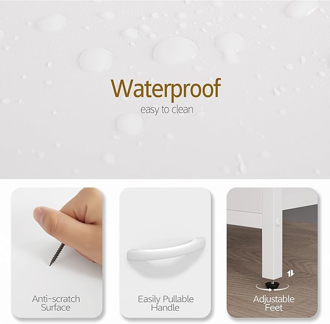 Vagusicc Nightstand with Charging Station, Bedside Table with USB Ports and Outlet, End Table Side Table with 2 Fabric Drawers for Bedroom, Living Room, White