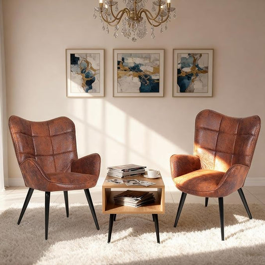 Modern Upholstered Chairs for Dining Table, Mid Century Faux Leathern Kitchen Chairs with Metal Legs, Farmhouse High Back Dinning Chair for Kitchen, Dining Room, Living Room, Restaurant, Café