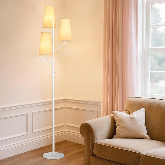 Industrial Floor Lamp for Living Room, 70" Tall 3-Light Tree Standing Lamp with White Pole, Farmhouse Rustic Reading Floor Lamps for Bedroom, Office and Study(Bulb Not Included)