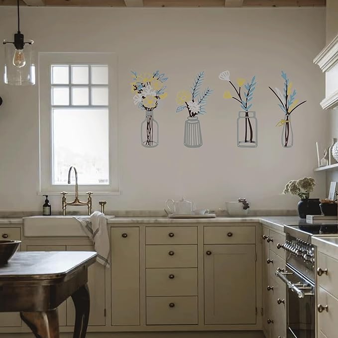 zituzitp 4 Pieces Metal Flower Wall Decor, Wall Art for Bathroom Living Room Kitchen Bedroom Dining Room Rustic Farmhouse Boho Wall Decor Houseworming Gift