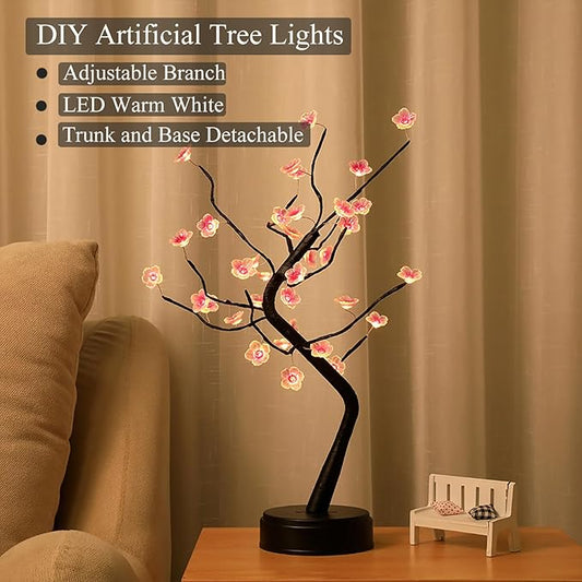36 LED Cherry Blossom Sparkly Fairy Spirit Tree Lights, Twinkling Tree 3AA&USB Powered, Tabletop DIY Artificial Tree Lamp for Bedroom Christmas Indoor Room Decor Lights (Warm White)