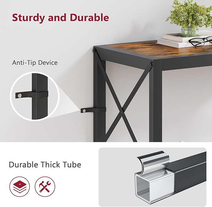 Tajsoon Console Table, 2 Tier Small Hallway Table, Narrow Sofa Table for Entryway with Open Shelves for Living Room, Hallway, Foyer, Office, Rustic Brown