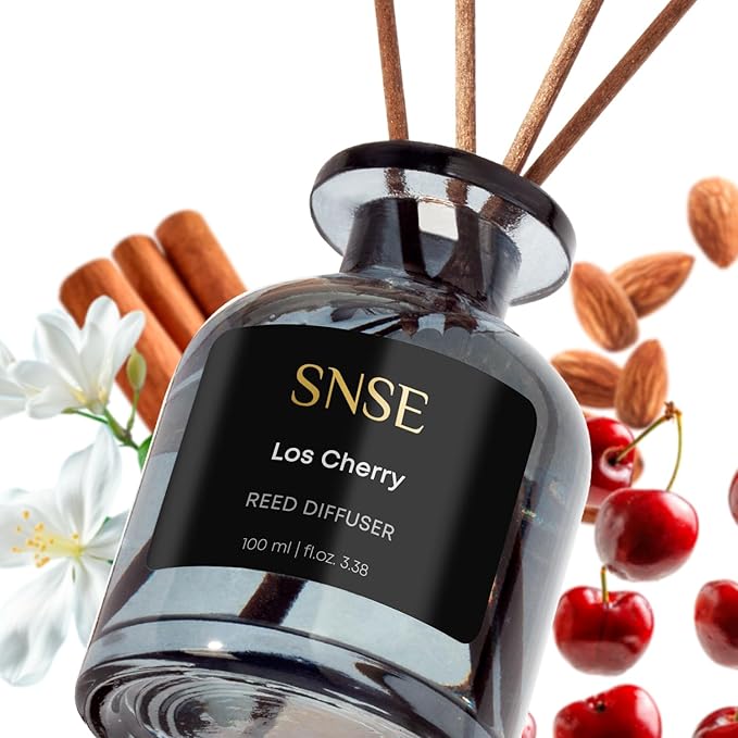 SNSE Los Cherry Reed Diffuser Set - Premium Reed Diffusers for Home with Diffuser Reeds, Luxurious Gift Aroma, Sophisticated Scent, Ideal for Relaxation, Elegant Home Fragrance