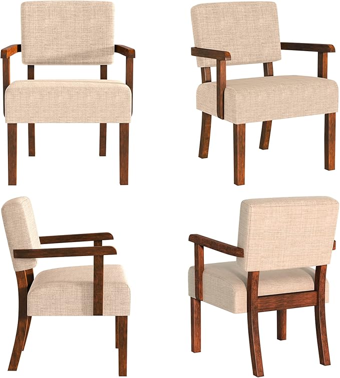 Accent Chair Set of 2 with Table, Living Room Chairs with Soft Seat and Armrests for Living Room Bedroom Reading Room Waiting Room (Beige) (AC01)