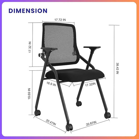 4 Pack Stackable & Foldable Conference Room Chairs with Lumbar Support, Armrest - Ergonomic Mesh Bouncing Back for Office Meeting, Conference, Reception and Training Room Chair