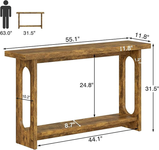 Farmhouse Console Table, 55inch Wood Vintage Console Table Narrow Sofa Tables Hallway Tables for Entryway, Living Room, Foyer