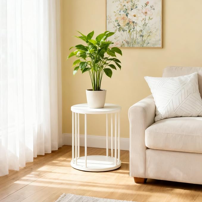 HDANI Wooden Stool Set of 2 for Kids,Adults,300lbs Load Capacity Garden Round Wood Stool,Non-Slip Small Step Stool for Plant Stand,Kitchen,Bathroom and Bedroom,White