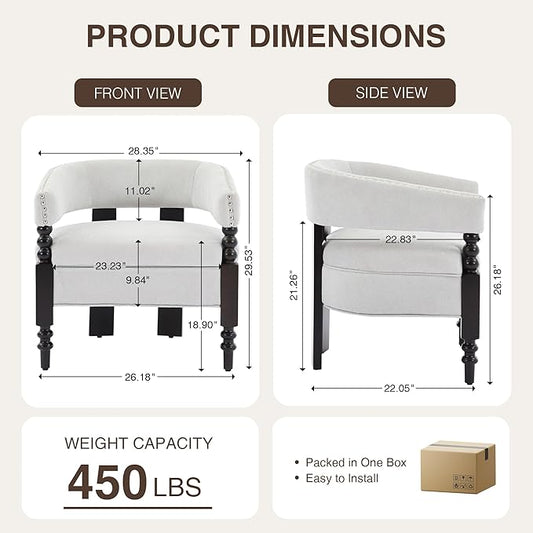 LOULENS Barrel Accent Chair for Living Room | Vintage Linen Upholstered Lounge Chair with Solid Wood Legs, Armchair for Bedroom, Reception Room & Reading Nook, Light Grey