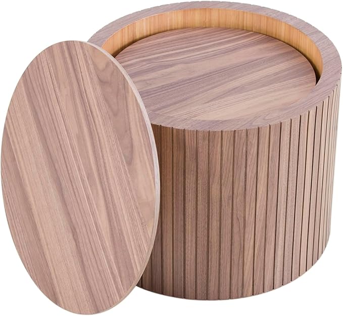 KEVINSPACE Small Coffee Table Nesting End Table Set of 2, Round Coffee Table with Storage Function Wood Side Table Circle Accent Tables for Small Spaces Living Room Bedroom Balcony Office Walnut