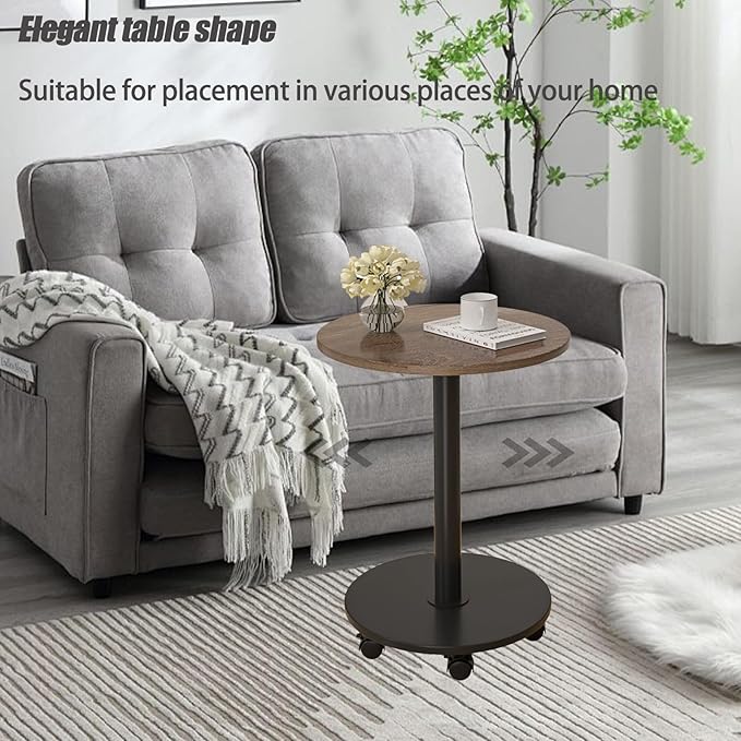Pedestal with Wheels TV Tray Table, Rotating Couch Tables That Slide Under, Small Side Table for Living Room and Bedroom Sofas, Beds, Mini Coffee Tables, (H) 22.4 *(W) 11.8 (Assembly Required)