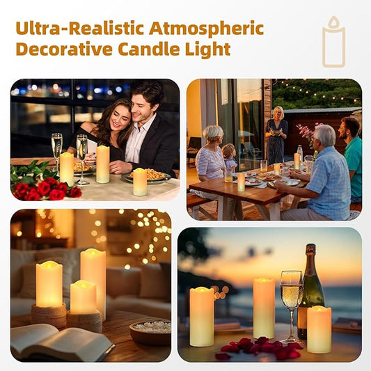 Flickering Flameless Candles, Realistic Battery Operated Candle with Timer, 6 AA Batteries Included, Set of 3 Outdoor Indoor Decor with 10-Key Remote LED Flameless Candles, Birthday Gifts for Him, Her