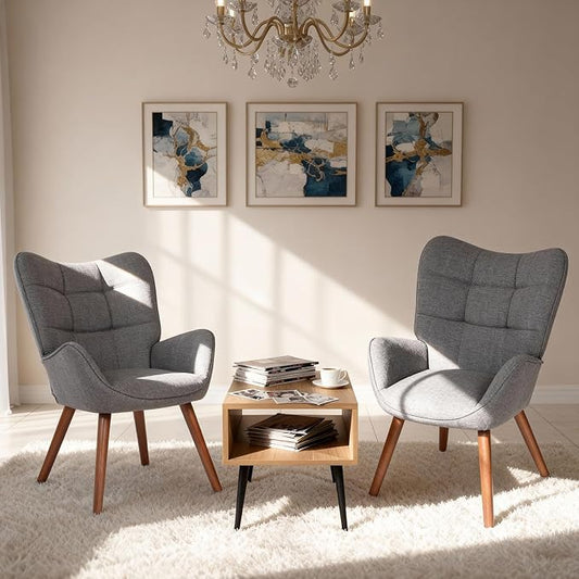 Modern Upholstered Chairs for Dining Table, Mid Century Kitchen Chairs with Oak Wood Legs, Farmhouse High Back Dinning Chair for Kitchen, Dining Room, Living Room, Restaurant, Coffee Shop