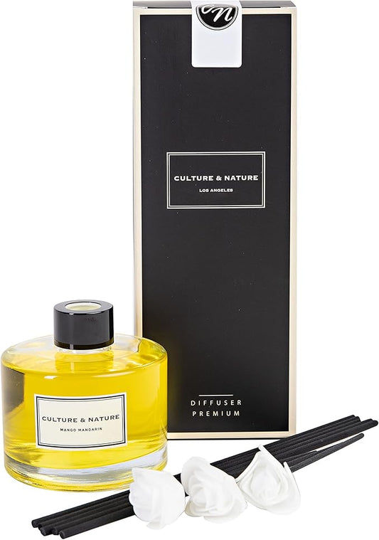 CULTURE & NATURE Reed Diffuser Set 6.7oz (200ml) Mango Mandarin Scented Diffuser with Sticks Home Fragrance Reed Diffuser for Bathroom Shelf Decor
