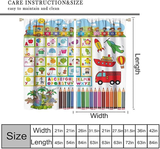 BAEKJIN Alphabet Curtains,Numeration Table and Catoon Transportation Pattern Print Decor Window Drapes for Kids Bedroom Living Room 42x45 Inch