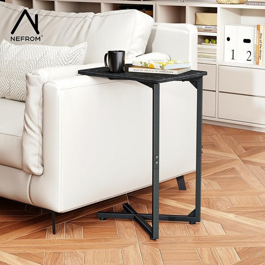 C-Shaped End Table, Small Side Table for Couch, Sofa TV Tray Table for Living Room, Bedroom, Bedside ET-X-BK1