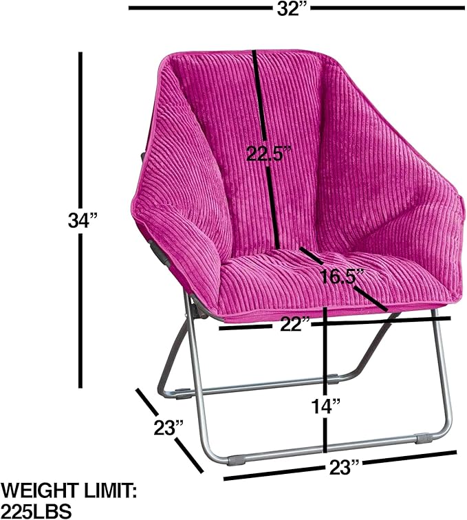 Zenithen Limited Indoor Foldable Plush Seat Hexagon Folding Portable Dish Chair, for Bedrooms, Living Rooms, Dorm Rooms and Game Rooms, Plum Corduroy (Pack of 1)