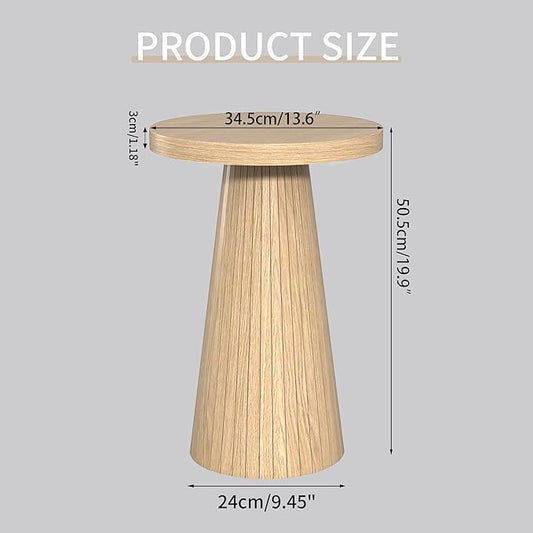Small Round Pedestal Side Table, Wooden End Table for Living Room, Fluted Drink Table for Small Space, Modern Plant Stand Accent Table for Sofa Couch, 13.6 inch (Wood)