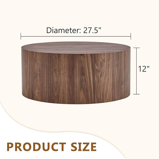 27.5" Round Wood Coffee Table, Modern Coffee Tables in Walnut Wood Finish for Living Room, Contemporary No Assembly Circle Wooden Center Cocktail Table for Bedroom, Reception Room
