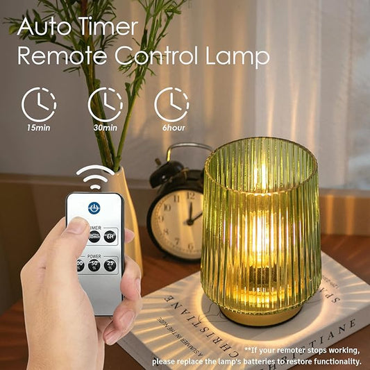 Dorm Battery Operated Lamp with Remote Control for New Home Decor,Cordless Dimmable Brightness Small Decorative Lamp with Timer for Shelf/Entryway/Corner/Patio/Small Spaces (Forest Green)