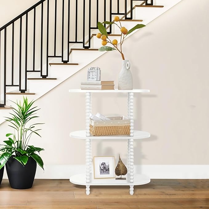 End Table, 3-Tier Skinny Side Table for Small Spaces, Sofa Console Table with Shelves for Entryway, Foyer, Hallway, Living Room and Bedroom, White
