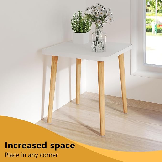 Simple End Table,Modern Side Table with 4 Solid Wood Sturdy Legs for Living Room,Nightstand Bedside Table for Bedroom Balcony (White)