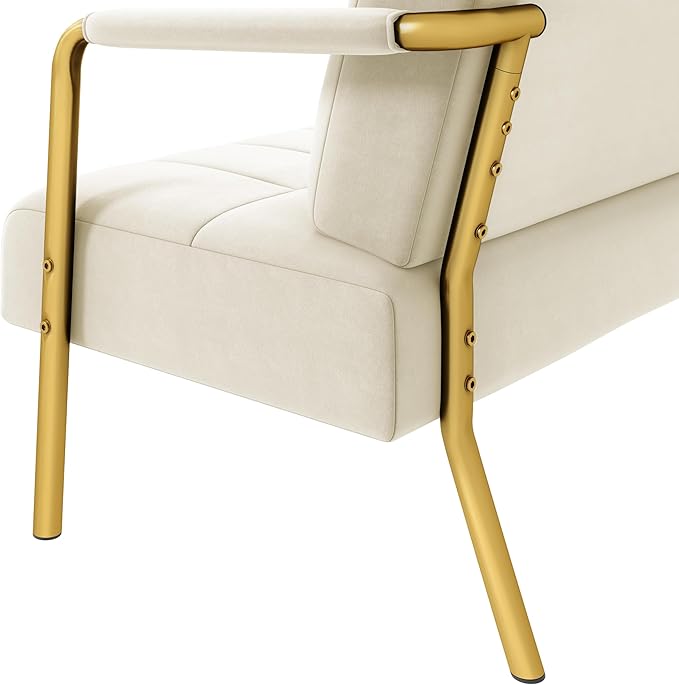 Yaheetech 30" W Accent Chair Velvet Oversized Armchair Living Room Chair with Golden Frame & Cozy Pillow for Living Room, Bedroom, Office Beige