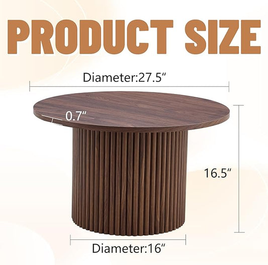27.5" Modern Round Coffee Table with Storage, for Living Room, Circle Wood Accent Center Table for Apartment, Walnut