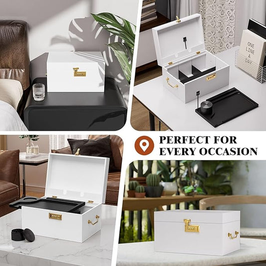 Lockable stash box with rolling tray – Premium bamboo box organizer with grinder, jars & brushes | Stylish wooden stash boxs, spacious Storage Box, great large stash box for home,Holiday Gift