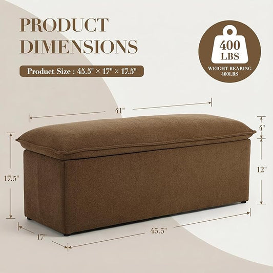 CIMOTA Storage Ottoman Bench, Upholstered End of Bed Storage Bench with Safety Hinge, Large Storage Chest with Seating, Modern Entryway Bench for Bedroom, Living Room, Chenille Brown