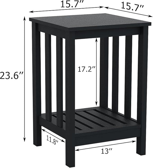 TaoHFE Black Modern Square End Table with Open Storage Shelf - Rustic Wooden Bedside Table for Living Room, Office, Bedroom