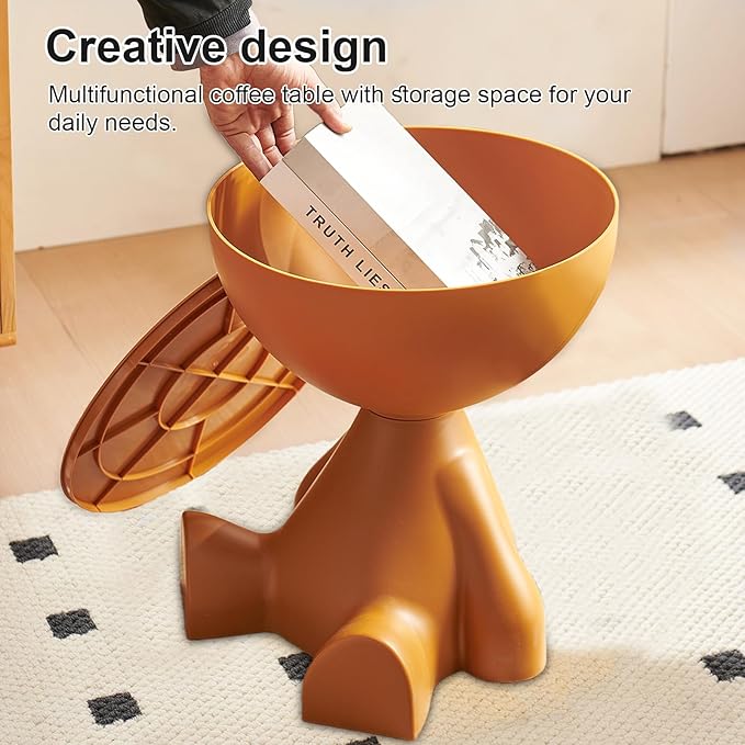 Mini Circle Side Table, Small Modern Bowl-Shaped Coffee Table, Sofa End Table Nightstand, Modern Bedside Home Decor for Living Room, Bedroom,Living Room (Orange)