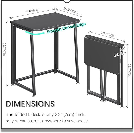 4NM 23.6" Mobile Small Folding Desk, Foldable Rolling Computer Home Office Desk, Study Writing Table for Small Space Saving Bedroom, with Wheels - All Black