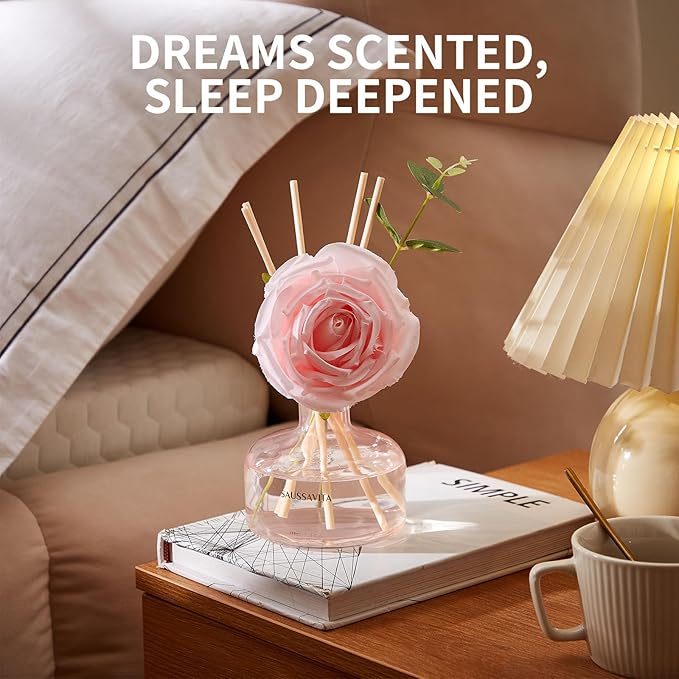 Reed Diffusers Set Rose Scent, Reed Diffuser for 120 Days, Diffusers for Home Pink Bottle,Bathroom Diffuser with 7 Sticks, Home Decor, Shelf Decor